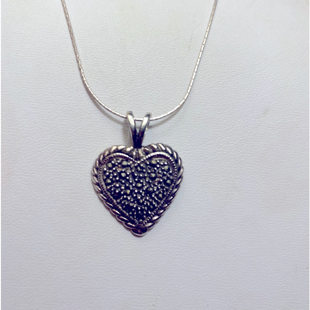 Sterling Silver Chain And Marcasite Heart Pendant